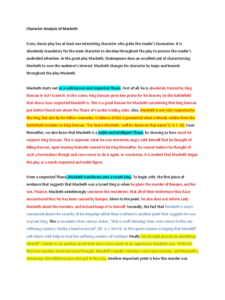 Macbeth's Character Transformation | PDF | Macbeth | Shakespearean ...