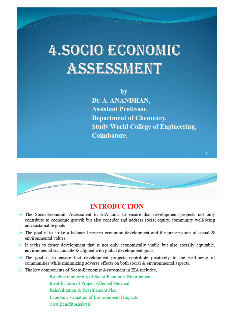 4.socio Economic Assessment | PDF | Cost–Benefit Analysis | Sustainability