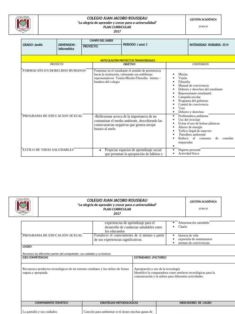 FORMATO PLAN Informatica | PDF | Educación sexual