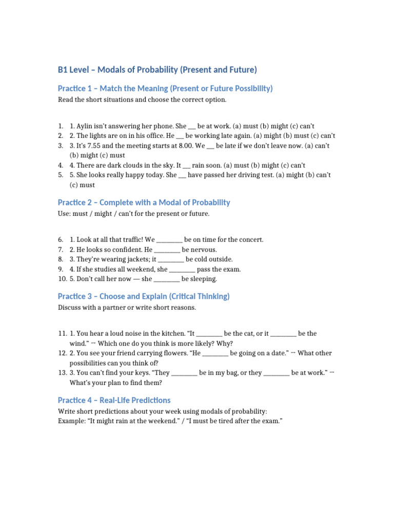 B1 Modals of Probability Practice | PDF
