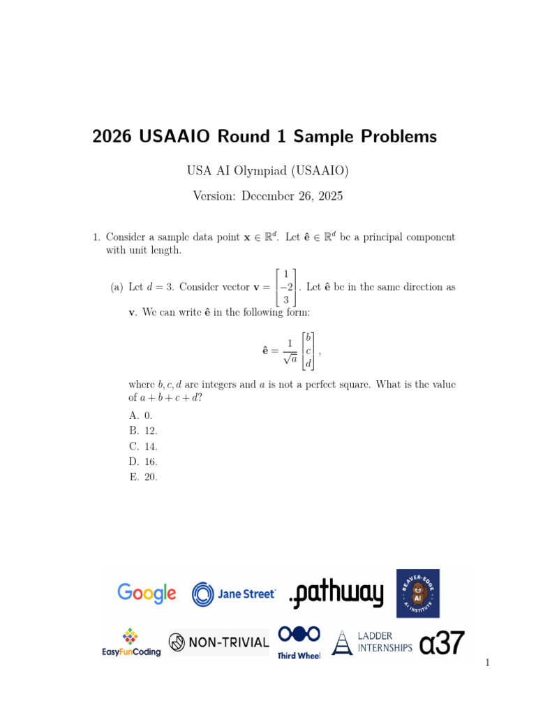 2026 USAAIO Round 1 Sample Problems | PDF