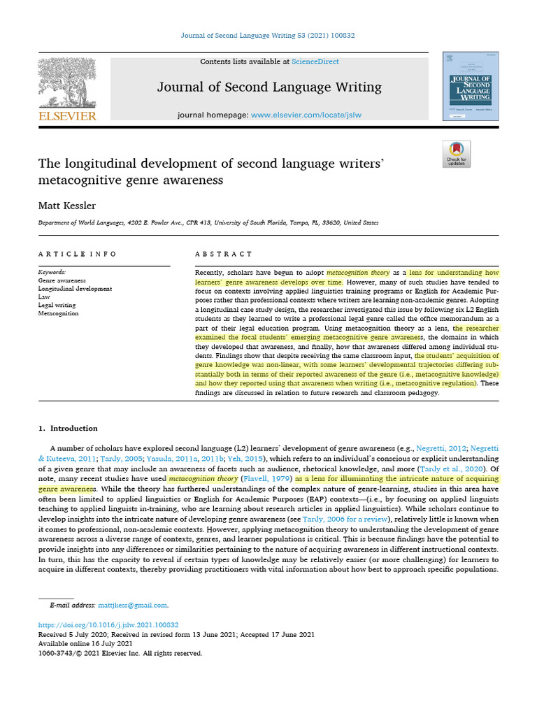 Kessler, M. (2021). the Longitudinal Development of Second Language ...