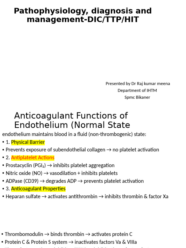 Pathophysiology, Diagnosis and Management-DIC HIT TTP | PDF