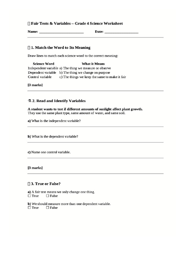 F1 Fair Test Variable Exercise | PDF | Experiment | Science