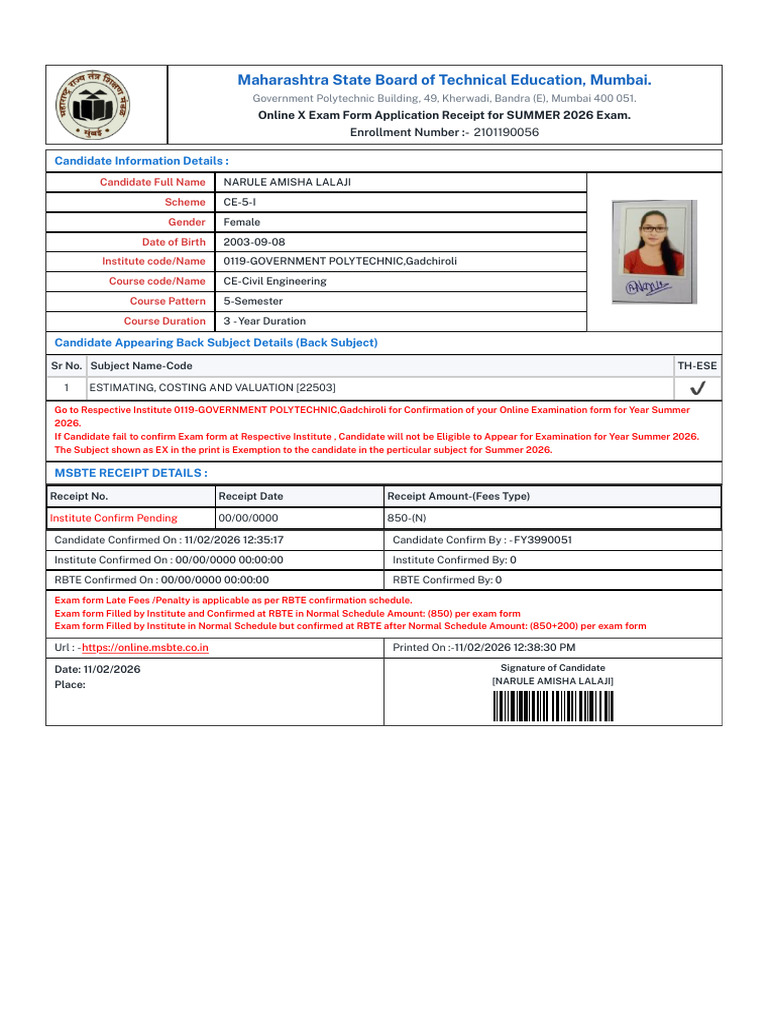 Fill Exam Form - MSBTE | PDF