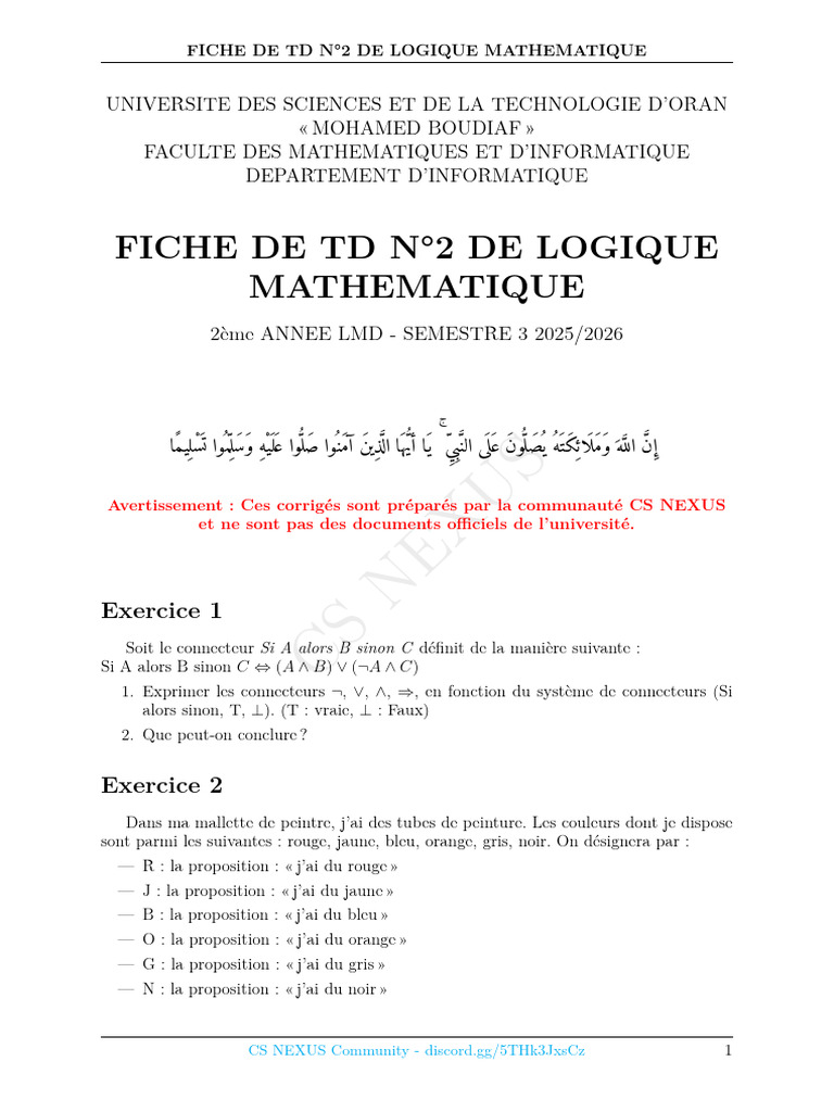 Corrige TD2 2025-26 | PDF | Algèbre de Boole (logique) | Enseignement ...