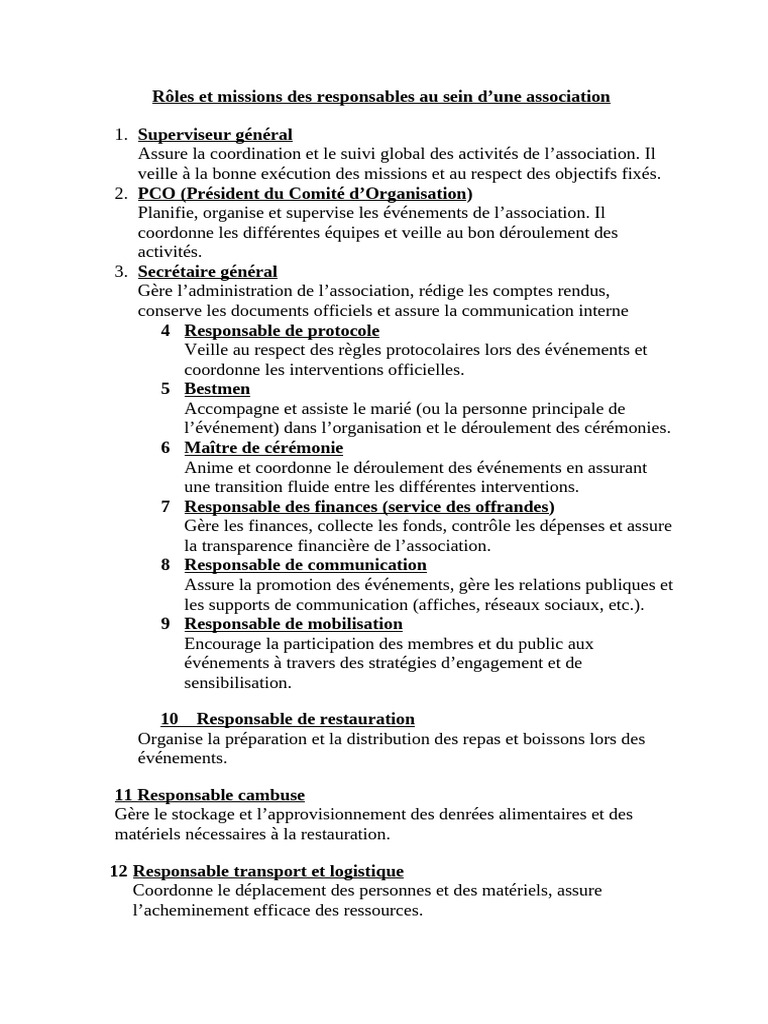 Rôles Et Missions Des Responsables Au Sein D | PDF | Sécurité