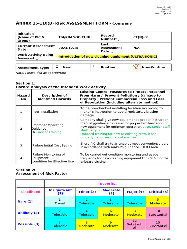 No.2 Annex 15-110(B) Risk Assessment Form - Company (Dec.2023) (Rev.1 ...