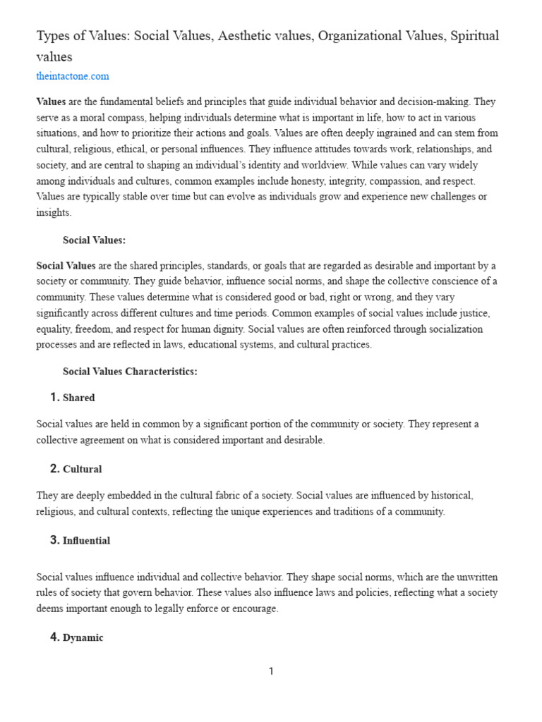 Types of Values_ Social Values, Aesthetic Values, Organizational Values ...