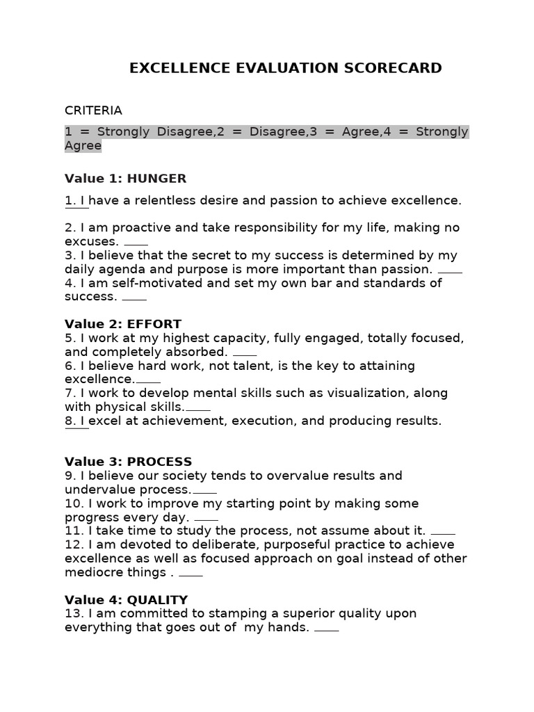 Excellence Evaluation Sheet | PDF | Psychology