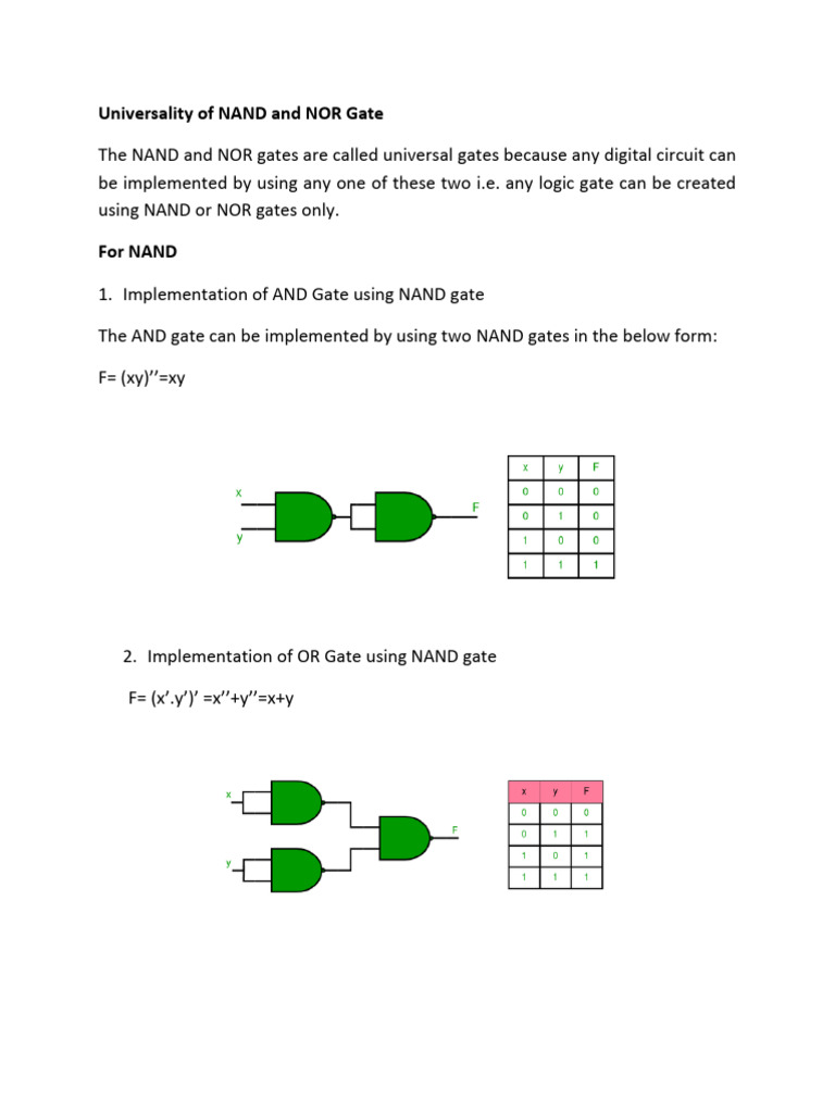Universality of NAND and NOR Gate | PDF
