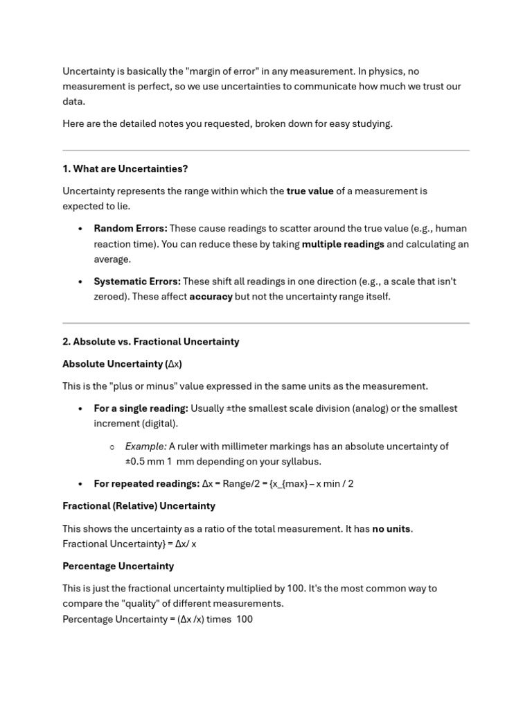 Measurement of Uncertainty - Notes | PDF | Uncertainty | Observational ...