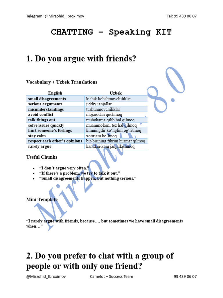 Chatting – Speaking Kit | PDF