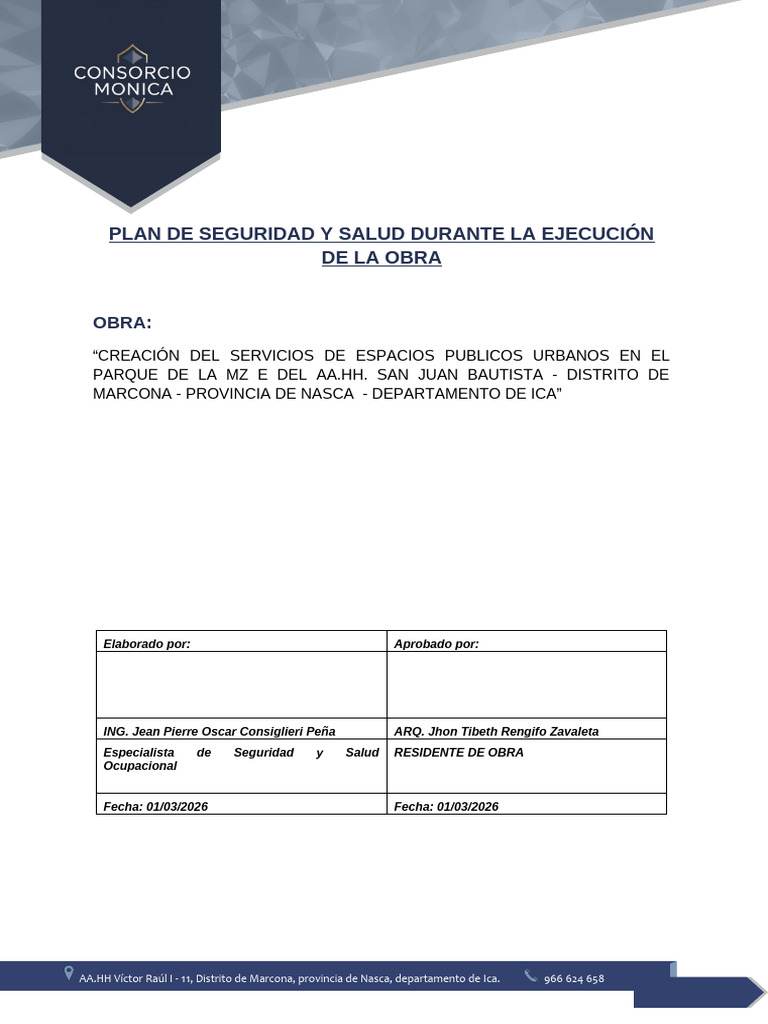 Plan de Seguridad y Salud en El Trabajo-Marcona-2026 | PDF