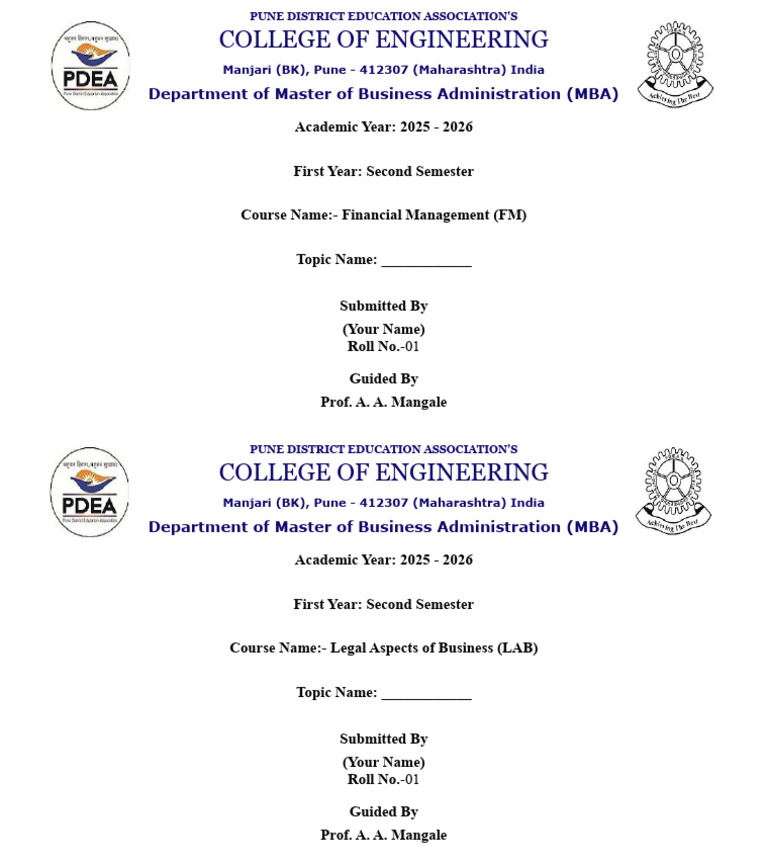 PPT Front Page Format-FM & LAB (1) | PDF