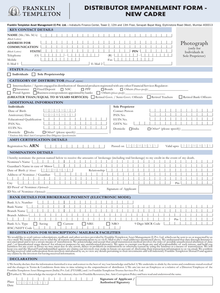 Franklin Distributor Empanelment Form | PDF | Bribery | Corruption
