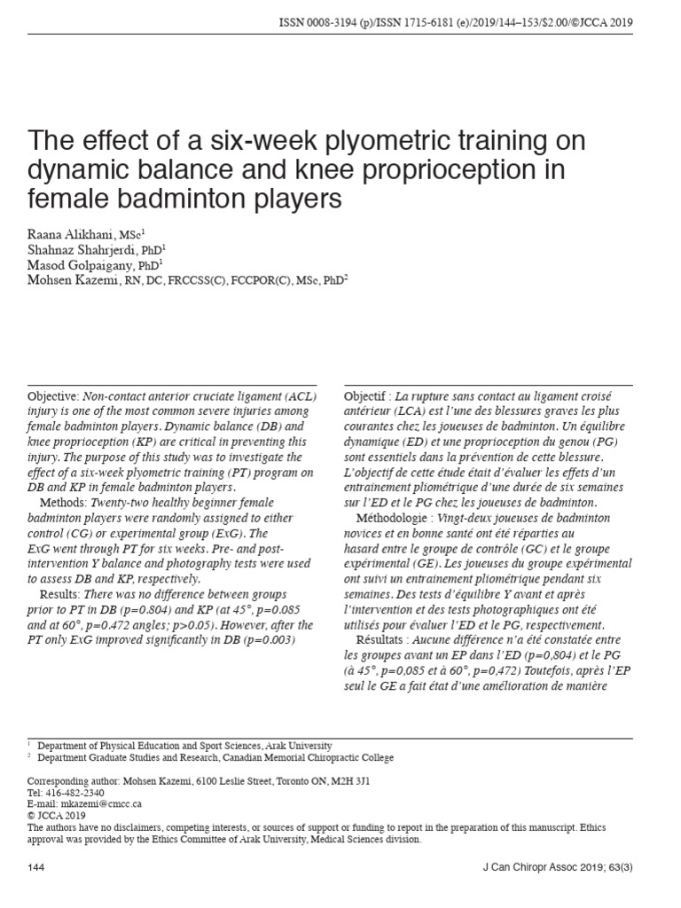 The Effect of a Six-week Plyometric Training on Dynamic Balance and ...