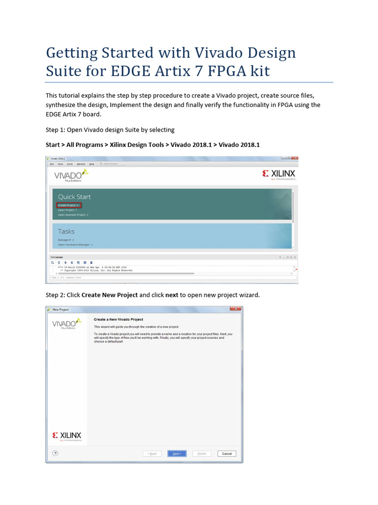 Getting Started With Vivado Design Suite for EDGE Artix 7 FPGA Kit | PDF