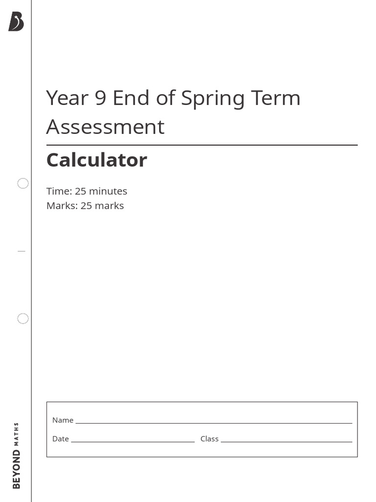 Year 9 End of Spring Term Assessment - Calculator | PDF | Horizon ...