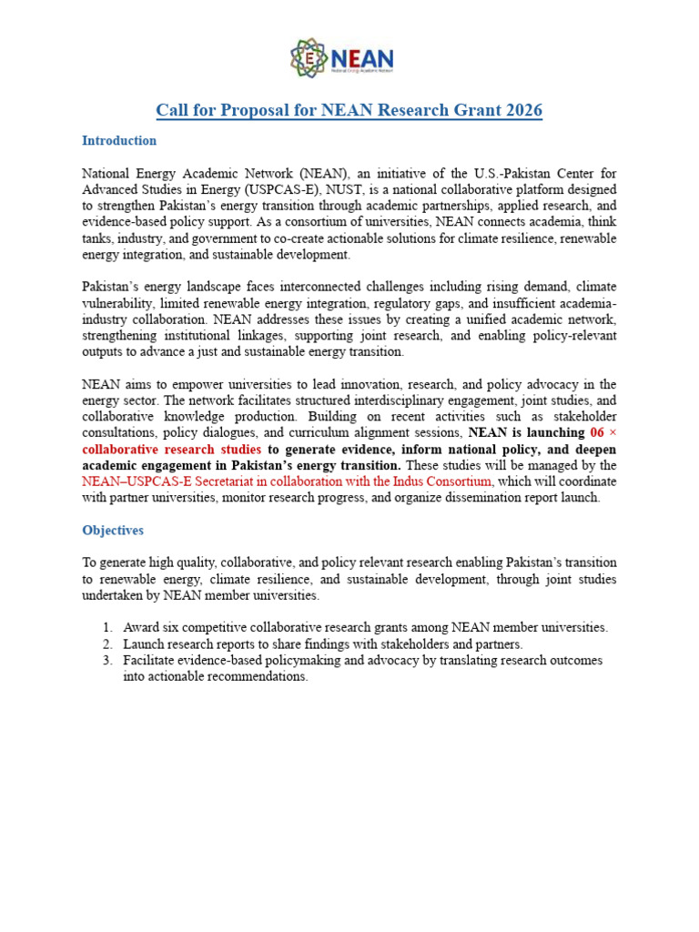 NEAN Call for Proposal Mar 2026 | PDF | Solar Power | Electric Vehicle