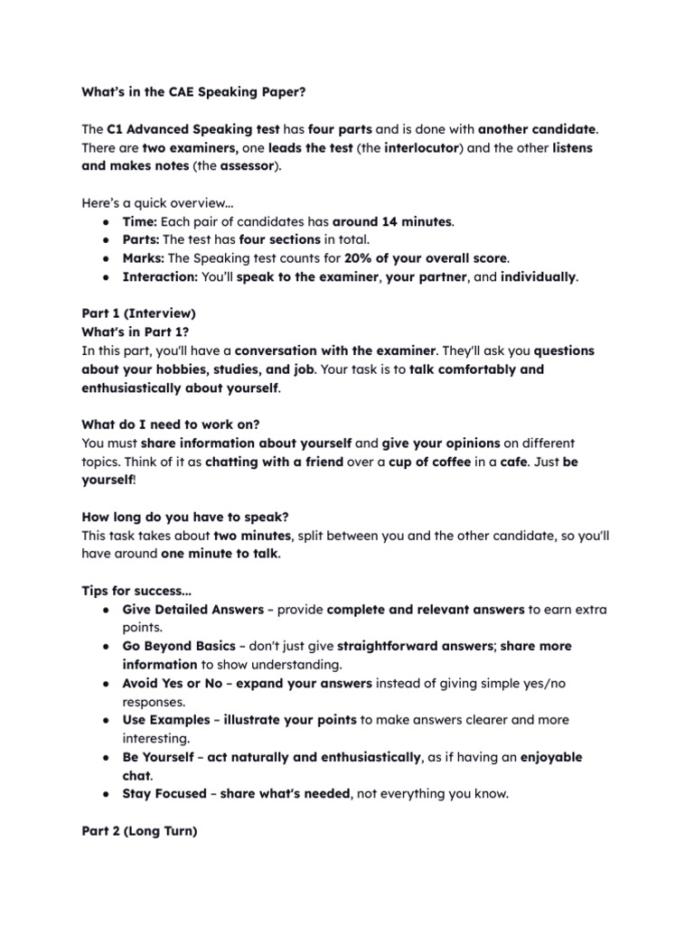 What's in The CAE Speaking Paper | PDF | Conversation | Cognition