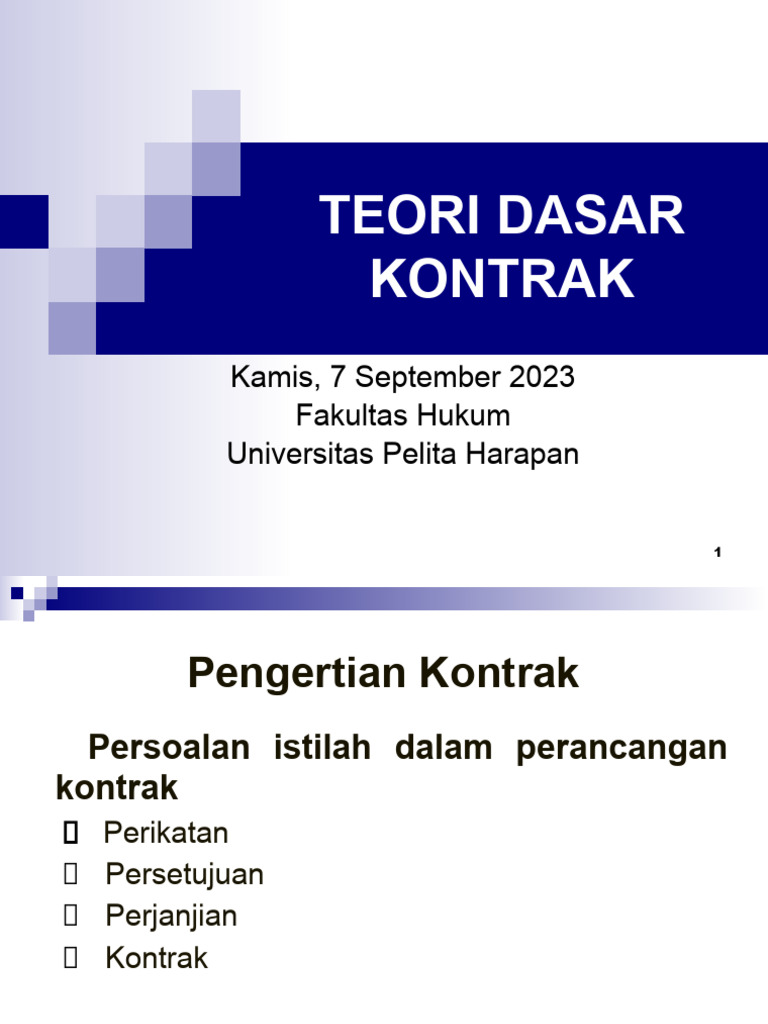 PLKH I - Kuliah 2 - Teori Dasar Kontrak (7 September 2023) | PDF