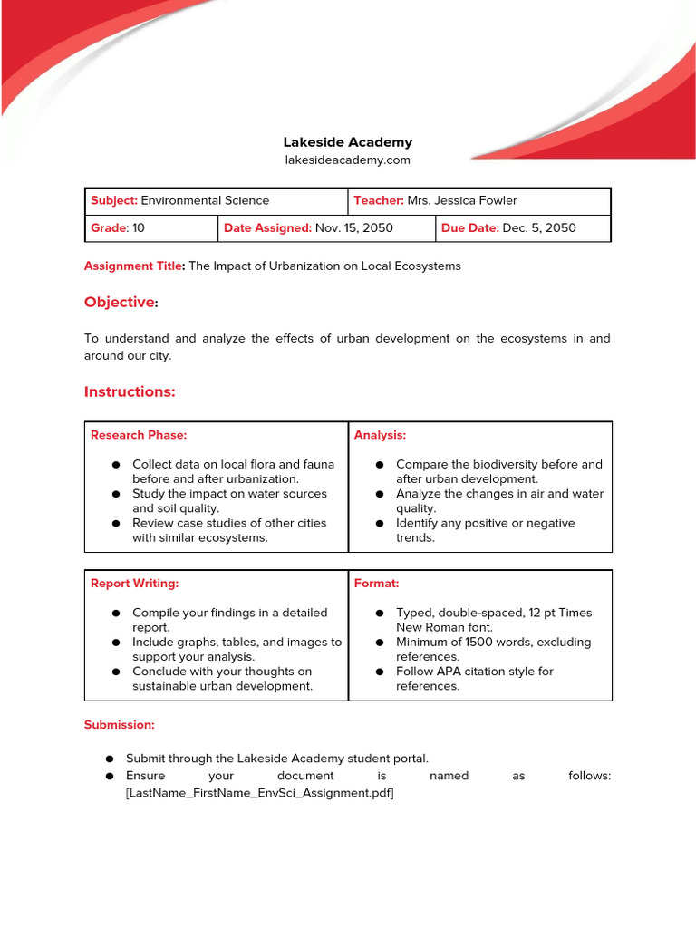 School Assignment Template | PDF