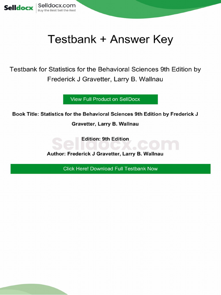 Testbank for Statistics for the Behavioral Sciences 9th Edition by ...