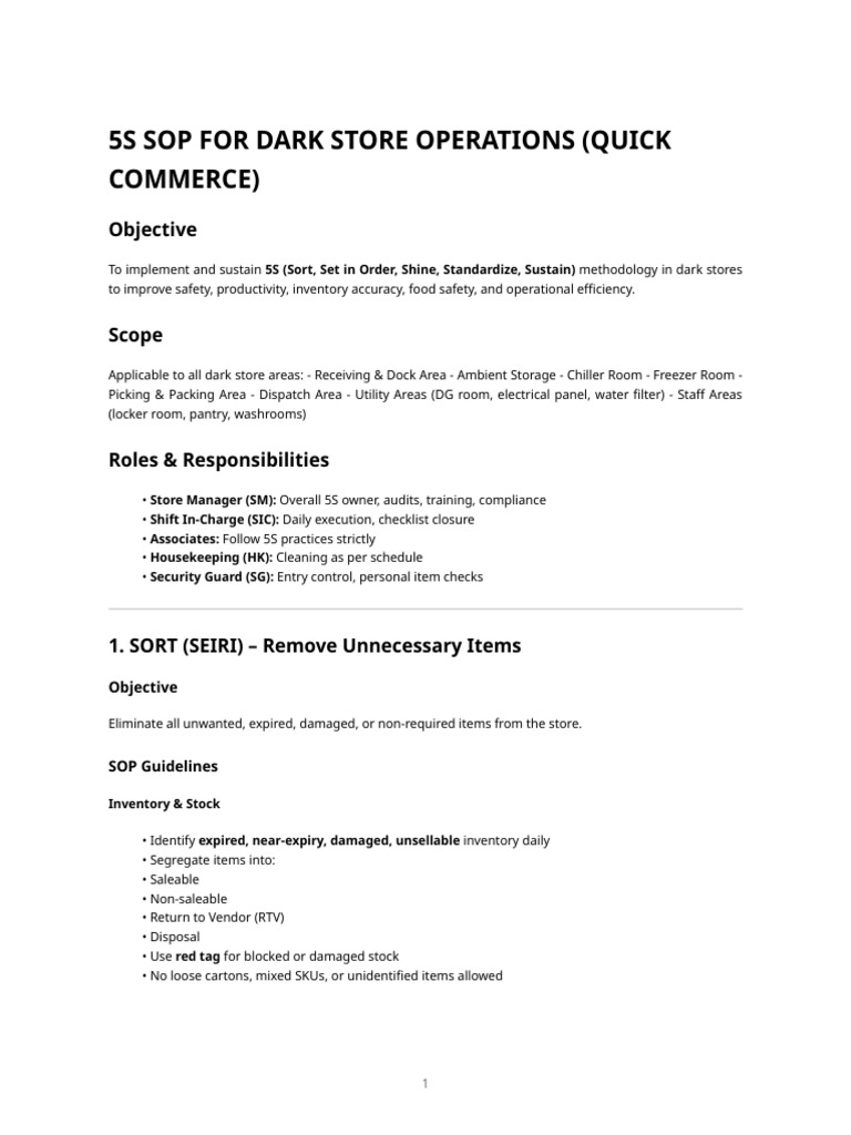 5s Sop - Dark Store Operations | PDF