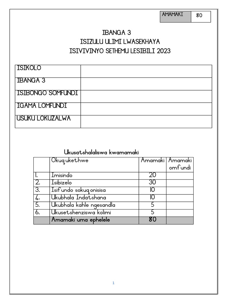 2023 IsiZulu HL T 2 Gr 3 Written Task_250418_172233 | PDF
