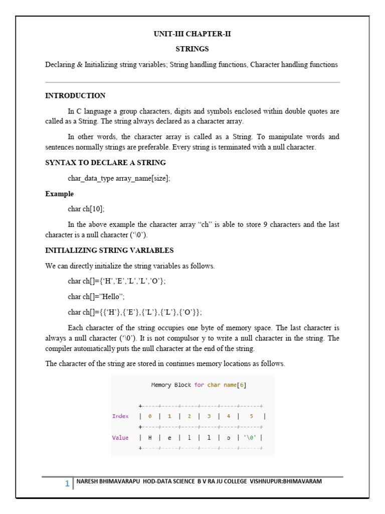 UNIT III Chapter-II Strings | PDF | C (Programming Language) | String ...