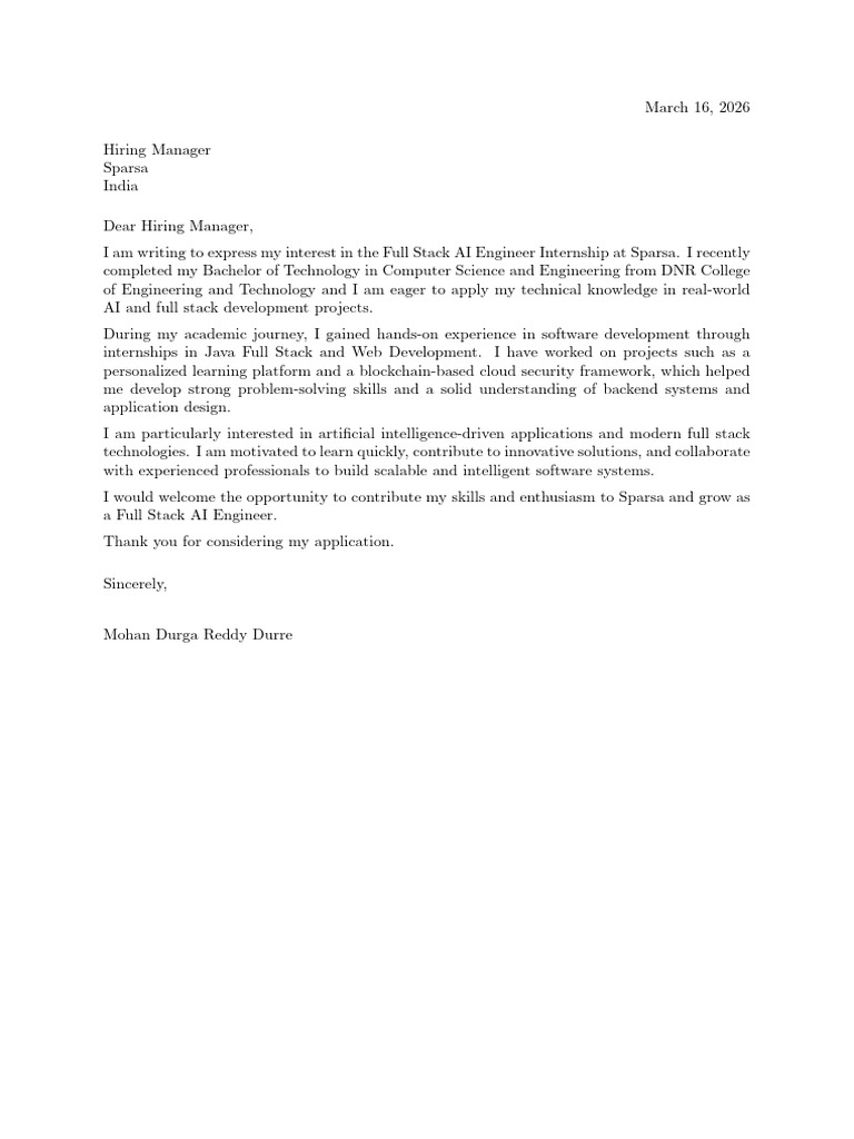 Mohan s Cover Letter | PDF