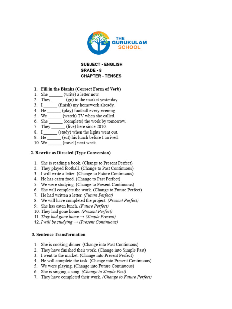 Subject - English- Tenses | PDF