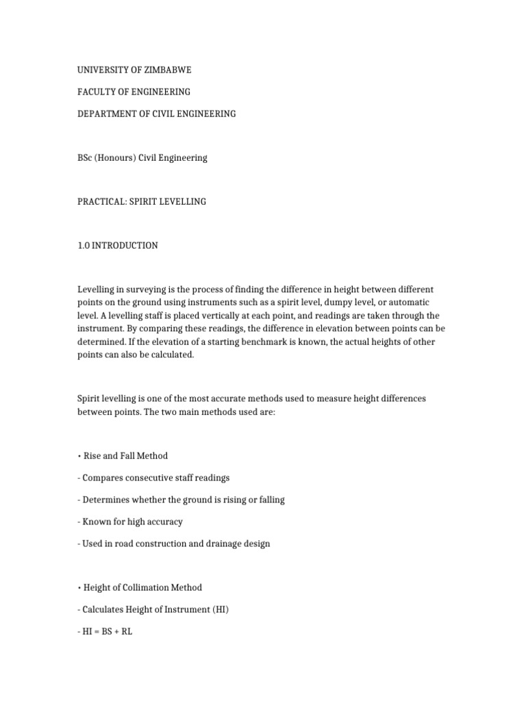 Spirit Levelling Theory | PDF