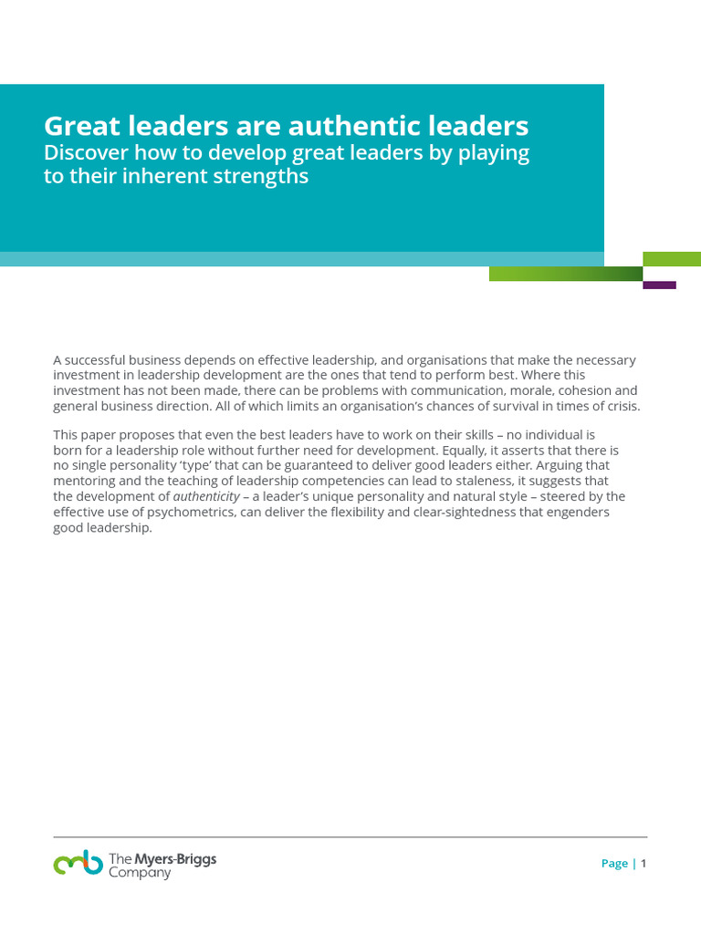 Leadership White Paper_Great Leaders Are Authentic Leaders | PDF ...