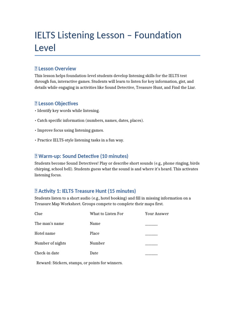 IELTS Listening Fun Lesson | PDF
