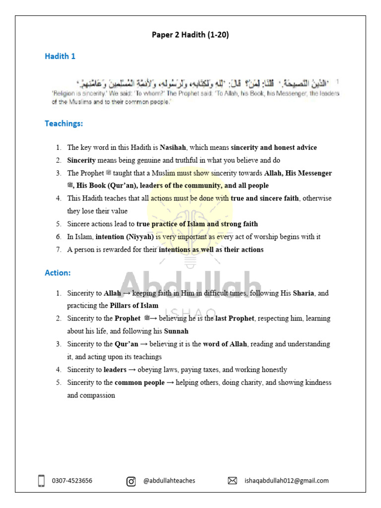 Paper 2 Short Form Islamiyat | PDF | Hadith | Abrahamic Religions