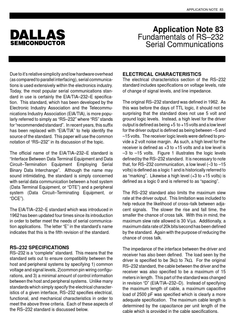 RS-232 Specification Overview | PDF | Electromagnetism | Computer Hardware