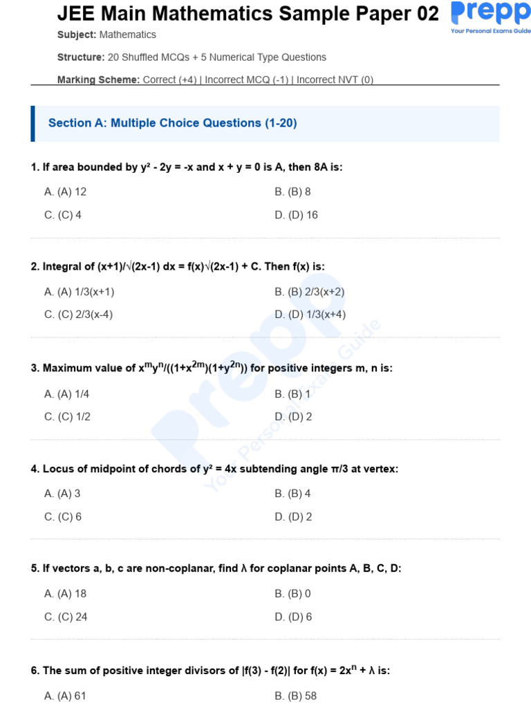 Jee Main Mathematics Sample Paper 02 1774961738 | PDF | Circle | Pi
