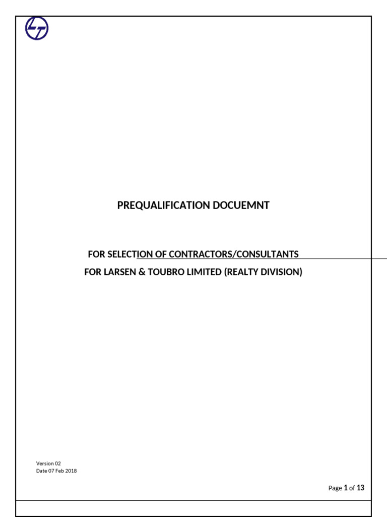 Pre Qualification Format | PDF | Business