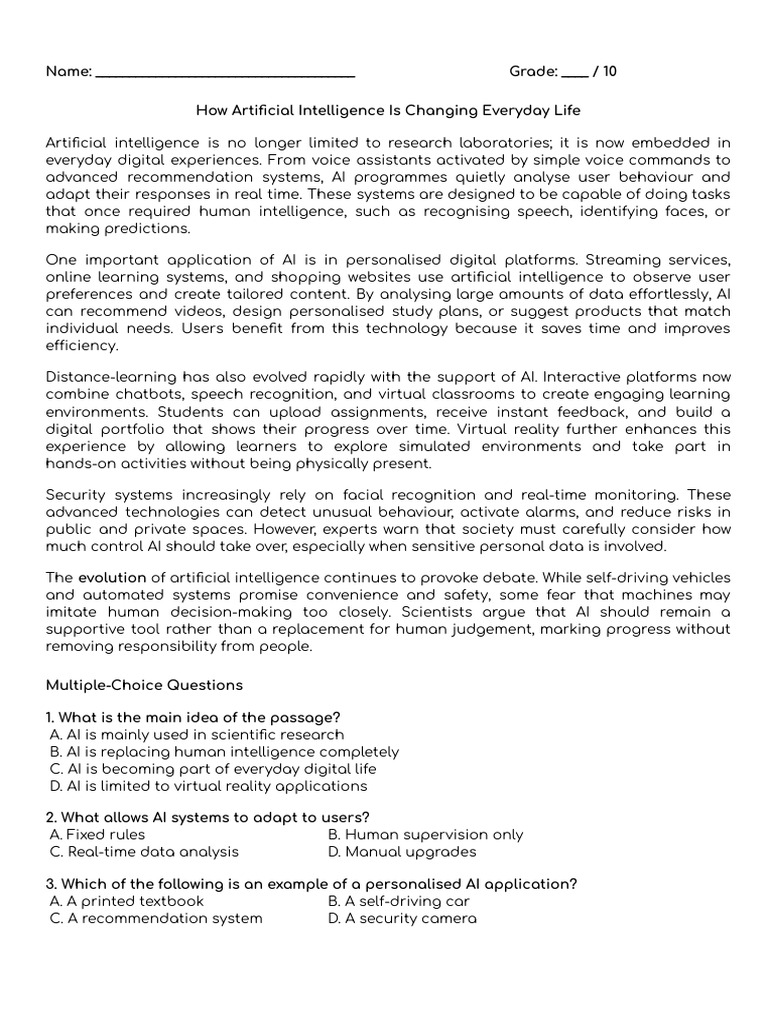 E12 - Reading Check | PDF | Artificial Intelligence | Intelligence (AI ...