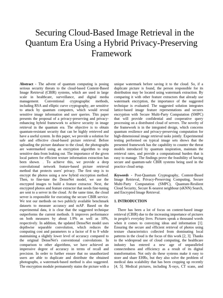 Securing Cloud-Based Image Retrieval in the Quantum Era Using a Hybrid ...