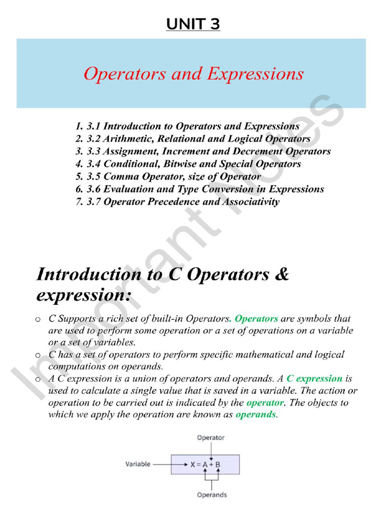 Ch_3_Operators_And_Expressions_By_Important_Notes | PDF
