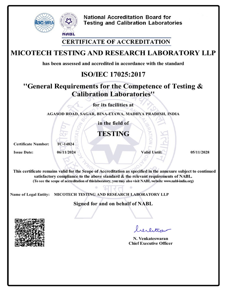 NABL Certificate TC-14824 (New) 2024 - 2028 | PDF