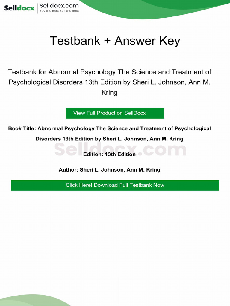 Testbank for Abnormal Psychology the Science and Treatment of ...