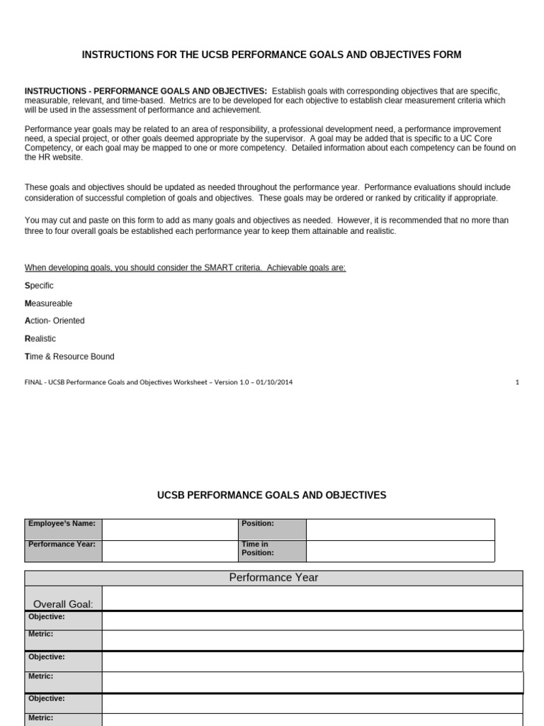 Performance Goals & Objectives Form | PDF | Performance Indicator | Goal