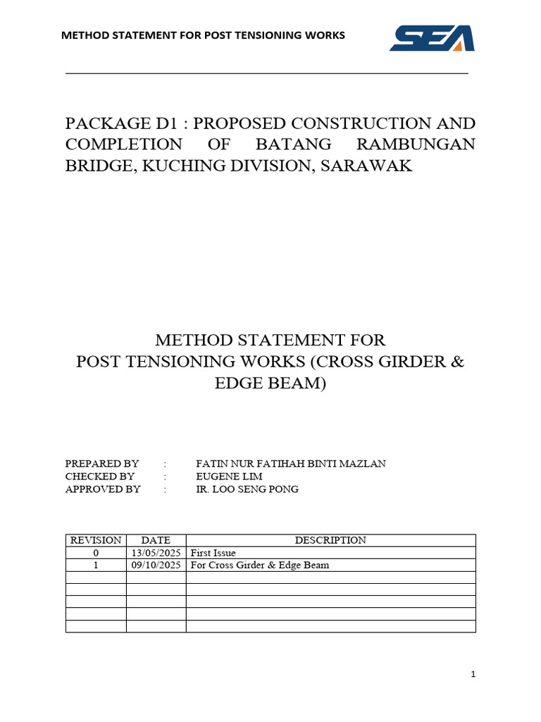 1.0 Method Statement for Post Tensioning Works | PDF | Prestressed ...