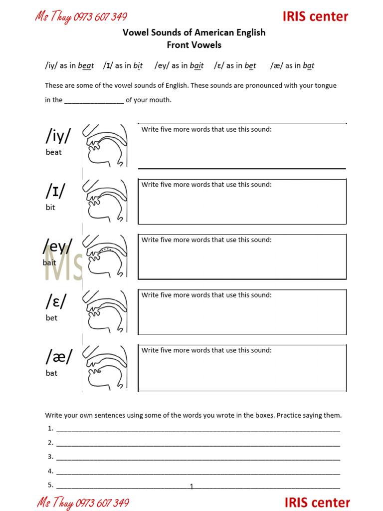Front Central Back Vowel Merged Numbered | PDF | Stress (Linguistics ...
