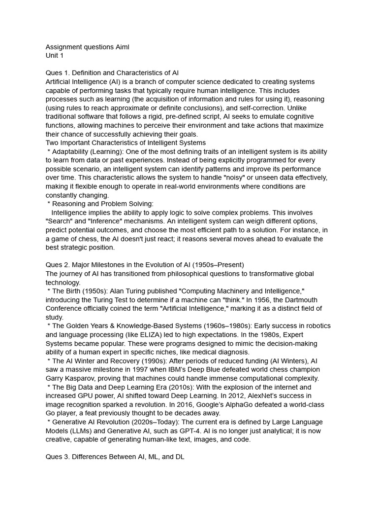 Aiml Assignment Question 1,2,3,4,5unit | PDF | Machine Learning ...