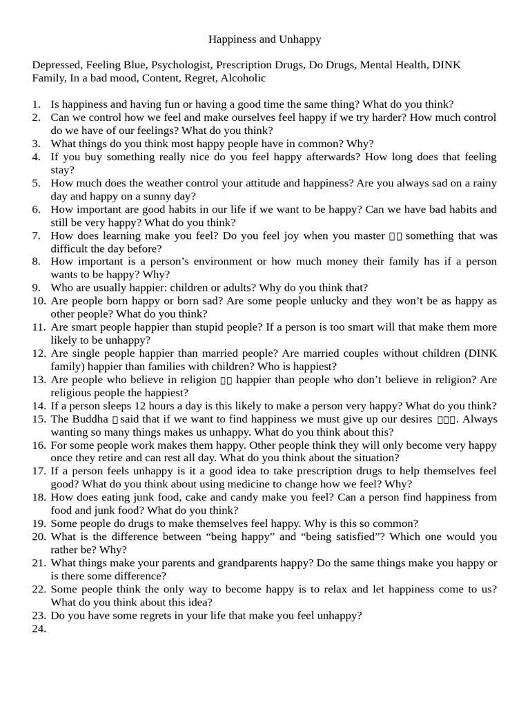 Happiness Questions | PDF | Happiness | Behavioural Sciences